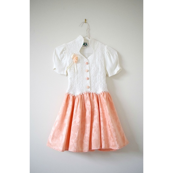 Girl's White & Peach Lace & Jacquard Formal Dress | Size 5-6 - Picture 1 of 4